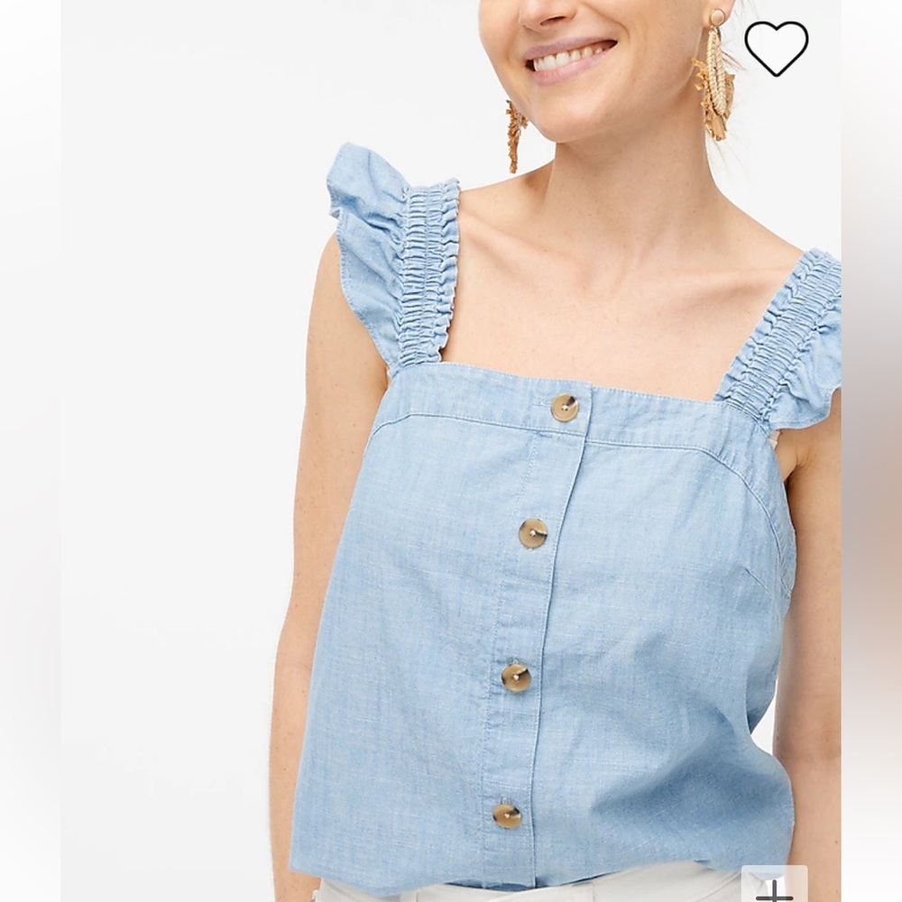 JCrew Factory Chambray button-front tank top with ruffle straps